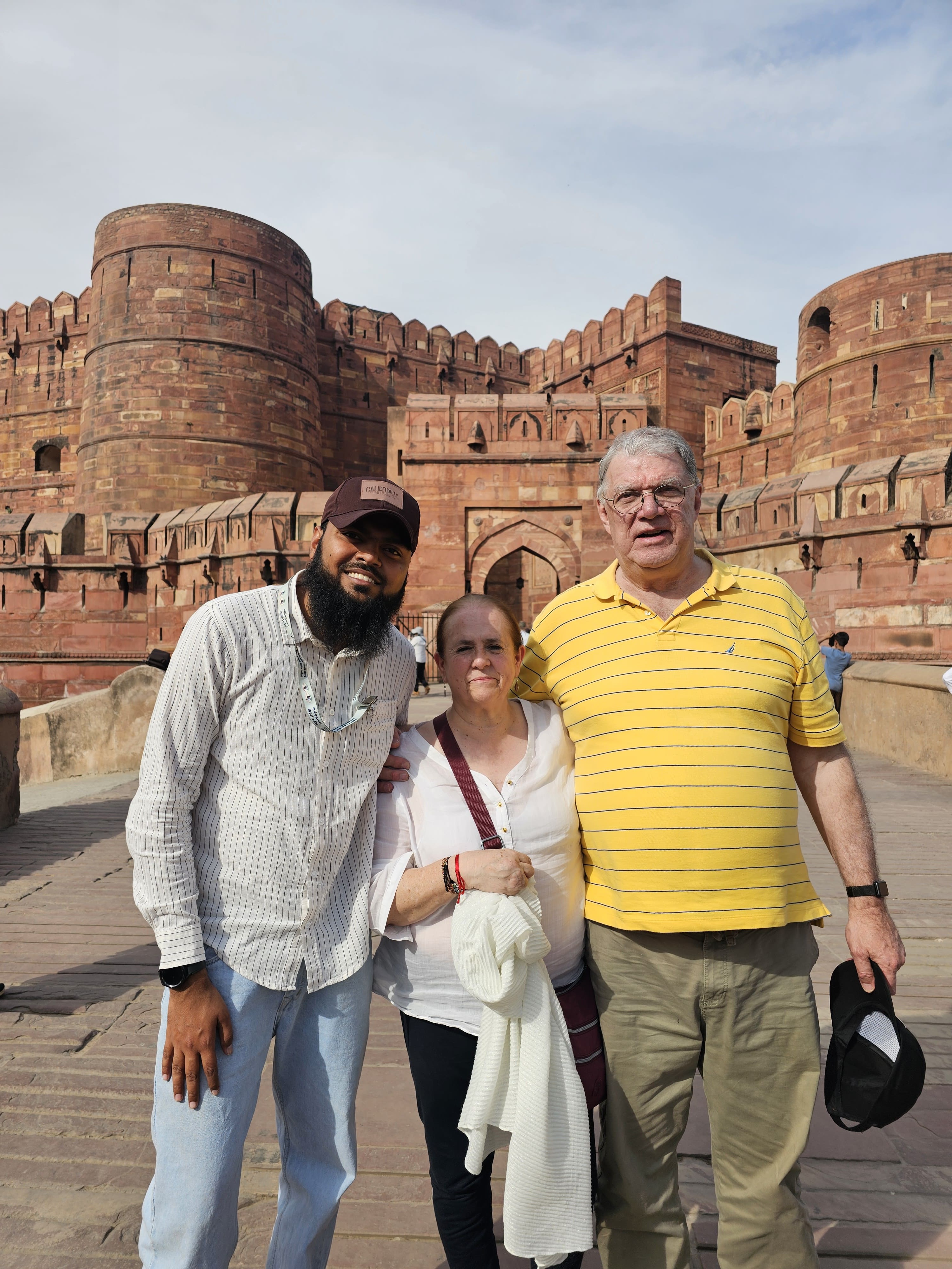 Senior couple posing outside Agra Fort during a private cultural tour