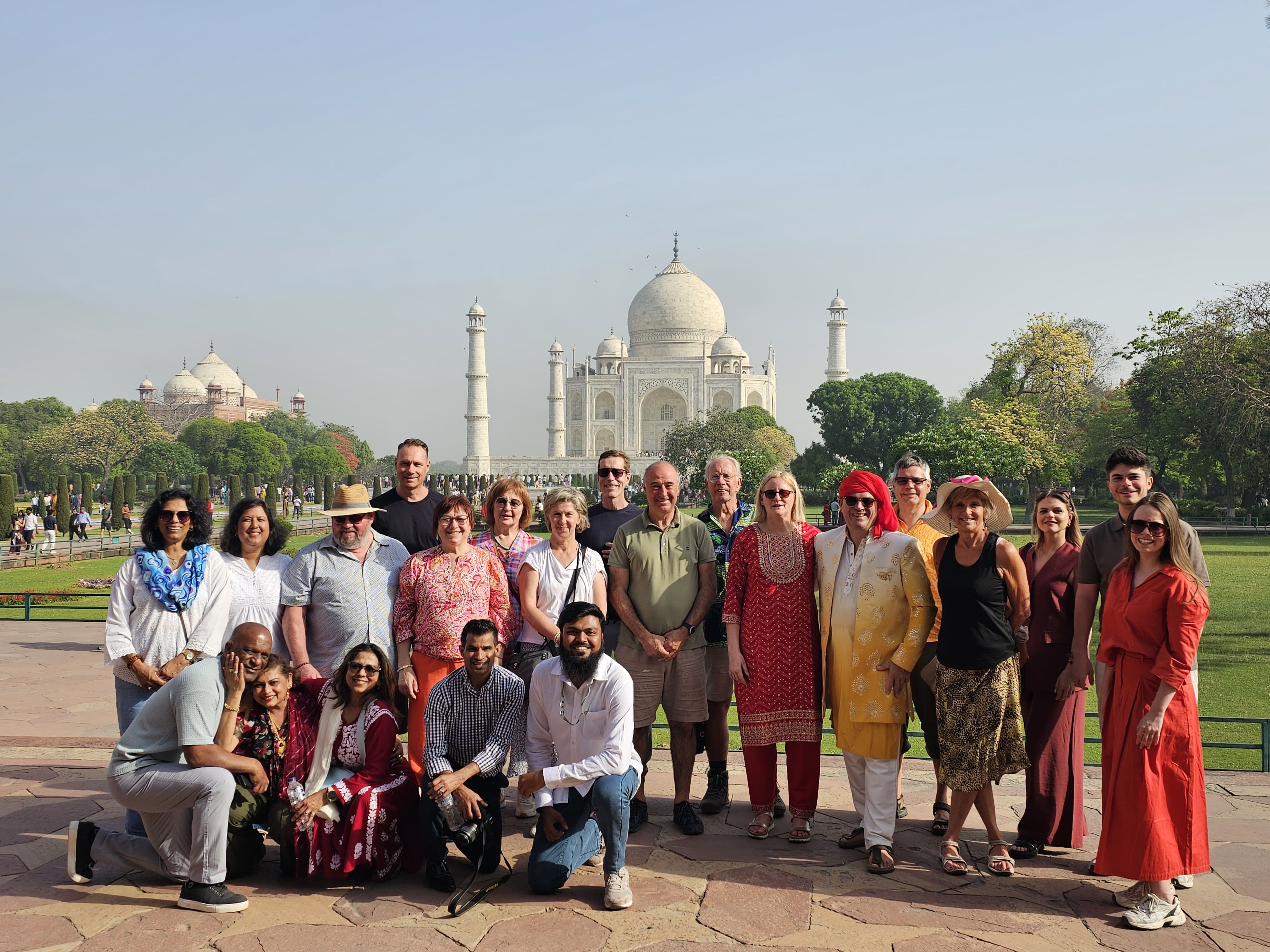 Group travellers from the Netherlands outside the royal gate of the Taj Mahal